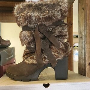 Women's Faux Fur Trim Brown Boots